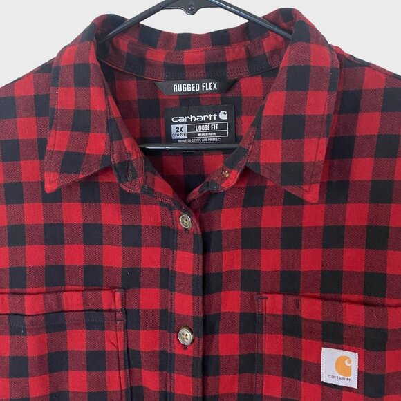 Carhartt Rugged Flex Mid-Weight Button-Up Flannel Shirt Red Black Womens Size 2X - Picture 5 of 13
